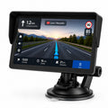 GPS camping-car 10 pouces avec pare-soleil intégré, écran affichant l'autoroute A7 vers Lyon et Marseille