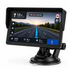 GPS camping-car 10 pouces avec pare-soleil intégré, écran affichant l'autoroute A7 vers Lyon et Marseille