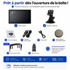 Contenu de la boîte : GPS 7 pouces, support à ventouse, manuel, chargeur allume-cigare, câble USB-C, plaque adhésive, pare-soleil offert, support arrière